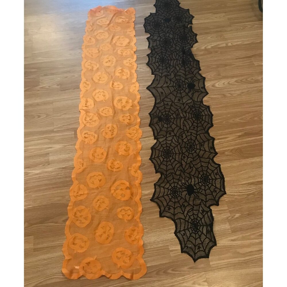 Halloween Lace Table Runners Set Pumpkin & Spider Web Design